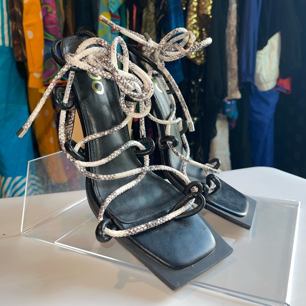 EGO Rosheen Lace Up Strappy Square Toe Heel Size 8 UK